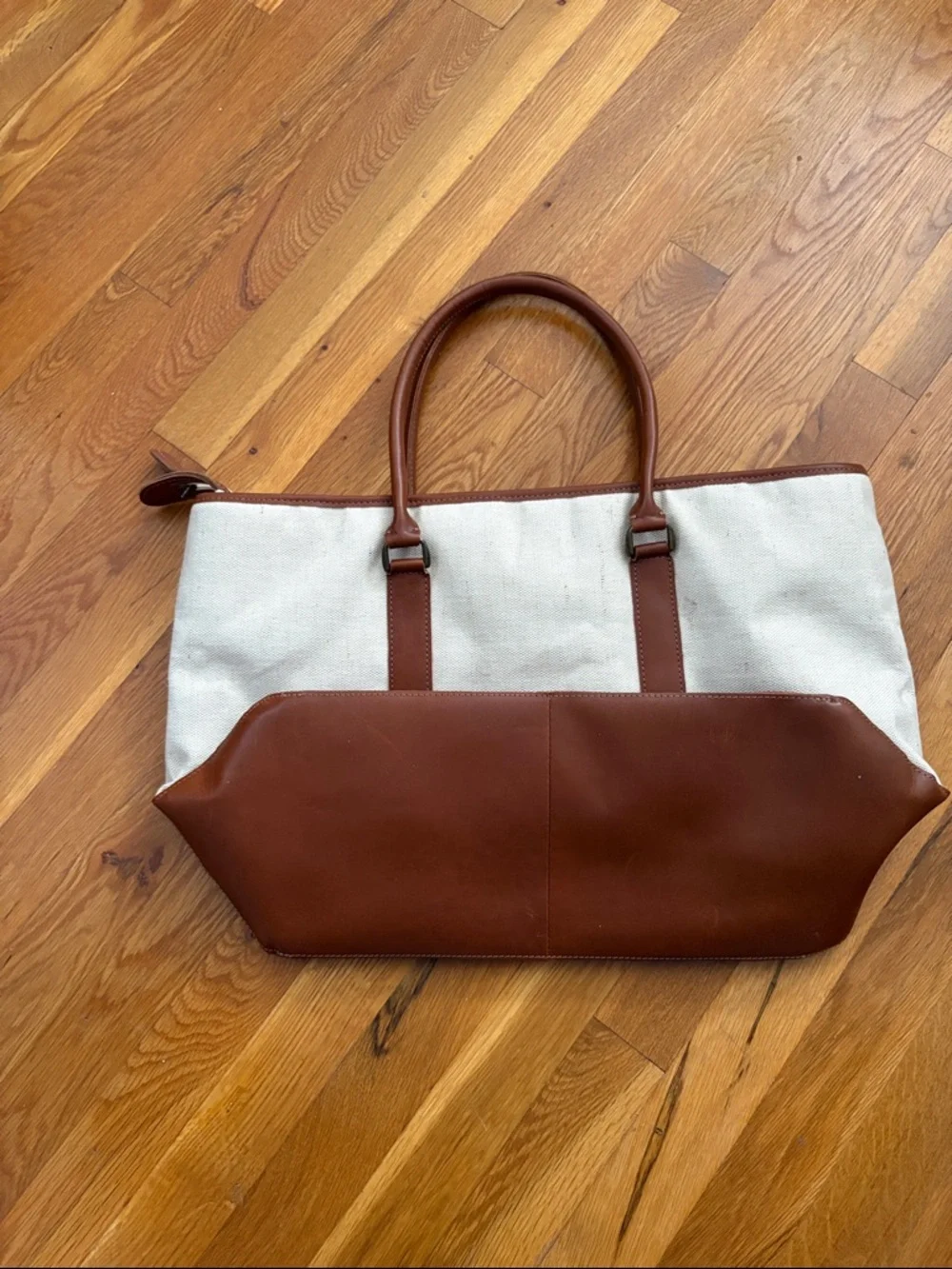 L.L. Bean Boat & Tote Bag canvas jute Leather handles and details - Picture 2 of 7